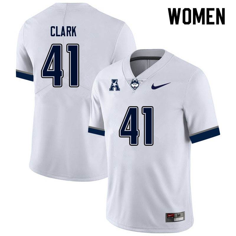 Women #41 Hunter Clark Uconn Huskies College Football Jerseys Sale-White